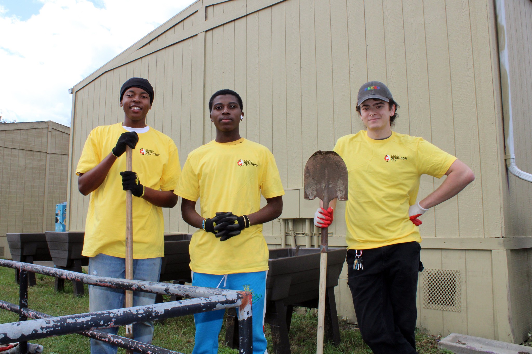 students with shovels